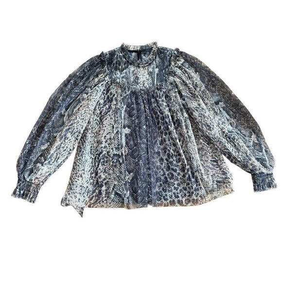 ALLSAINTS Perri Noche Tulle Top Blouse Animal Print 2 - Picture 3 of 9